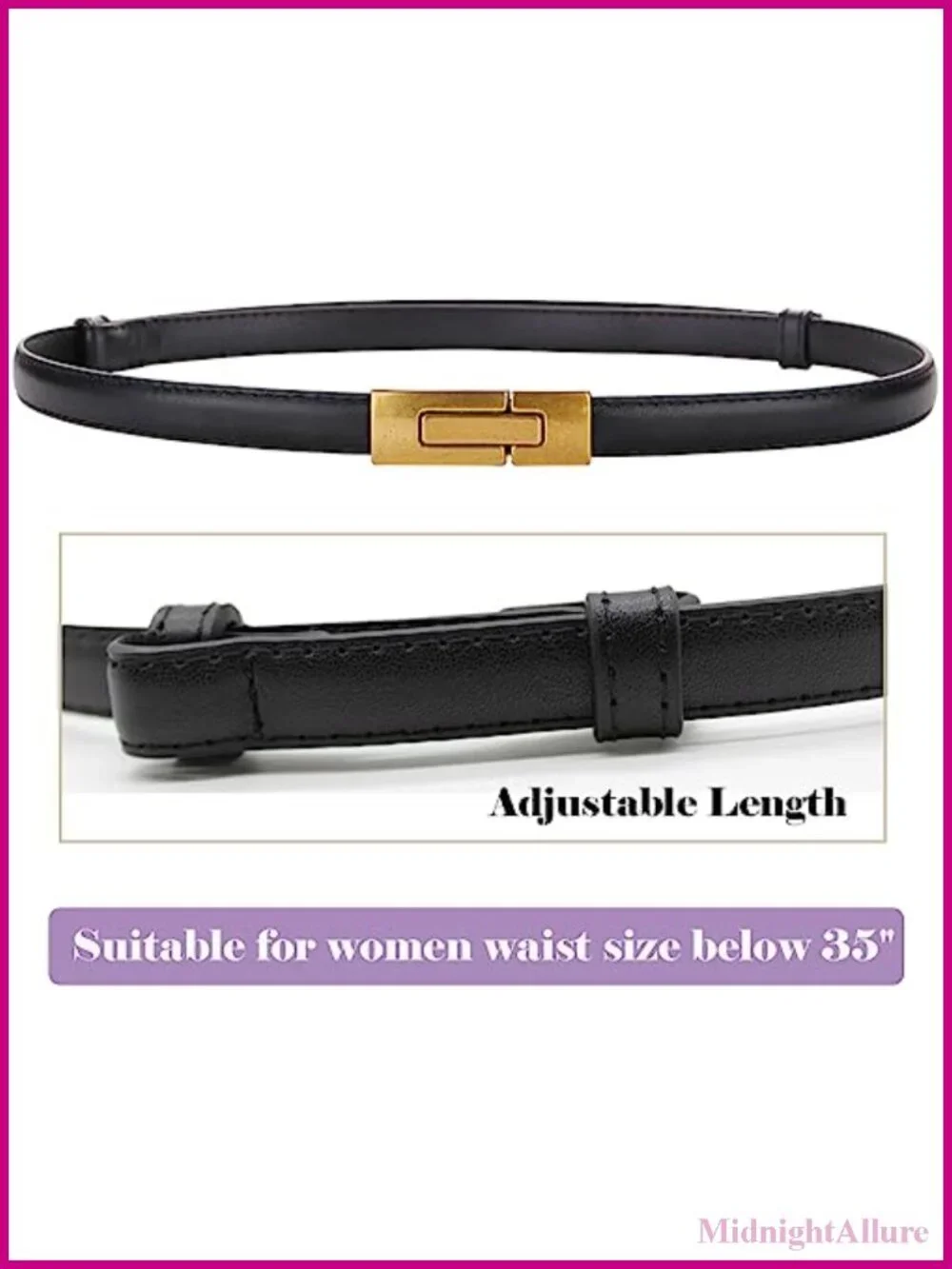 Women's Leather Skinny Belt Adjustable Thin Waist Dress Belt Vintage Gold Buckle